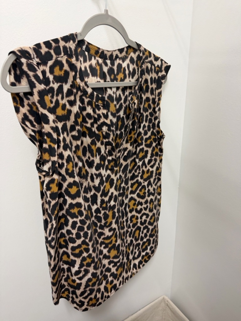 J. Crew Leopard-Print Cap Sleeve Blouse in Tan, Black & Gold Accent
